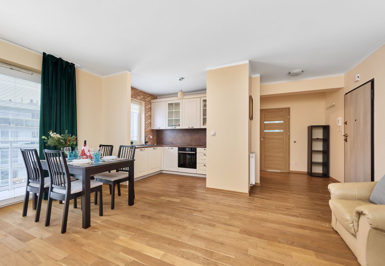 Ferienwohnung in Wrocław - Róży Wiatrów 25/31 | Wifi, Haustierfreundlich, 1 Schlafzimmer, Balkon, Garage, Breslau