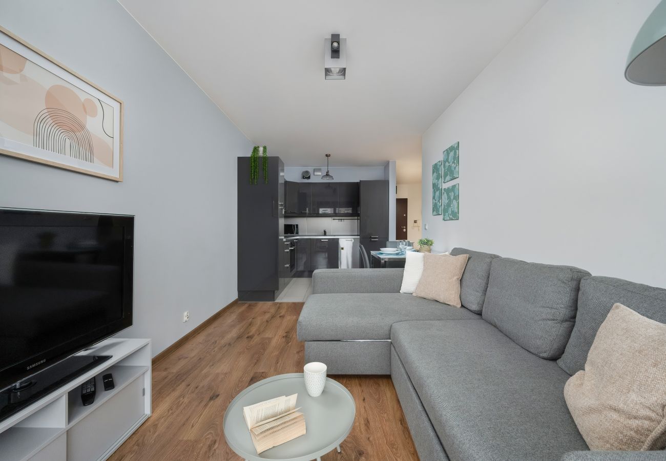 Ferienwohnung in Wrocław - Modernes Apartment mit Balkon in Wrocław | 4 Personen | Haustiere erlaubt | Smart TV | Geschlossener Innenhof mit Spielplatz