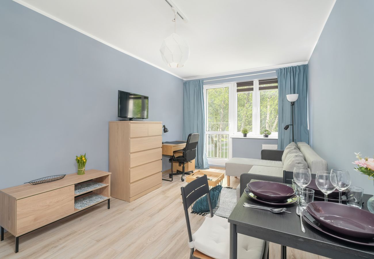 Ferienwohnung in Poznań - Osiedle Kosmonautów 15 | Poznań | Ein-Schlafzimmer-Apartment | 4 Personen | Badewanne | Schreibtisch für Fernarbeit