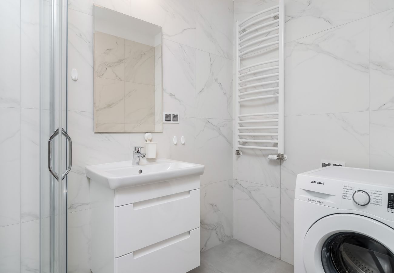 bathroom, shower, sink, mirror, toilet, washing machine, apartment, interior, rent