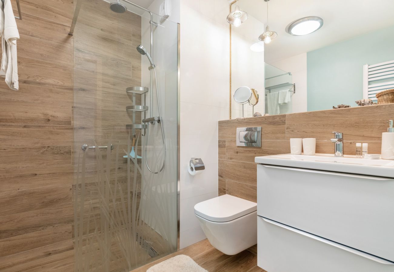 bathroom, shower, sink, toilet, mirror, washing machine, apartment, interior, rent