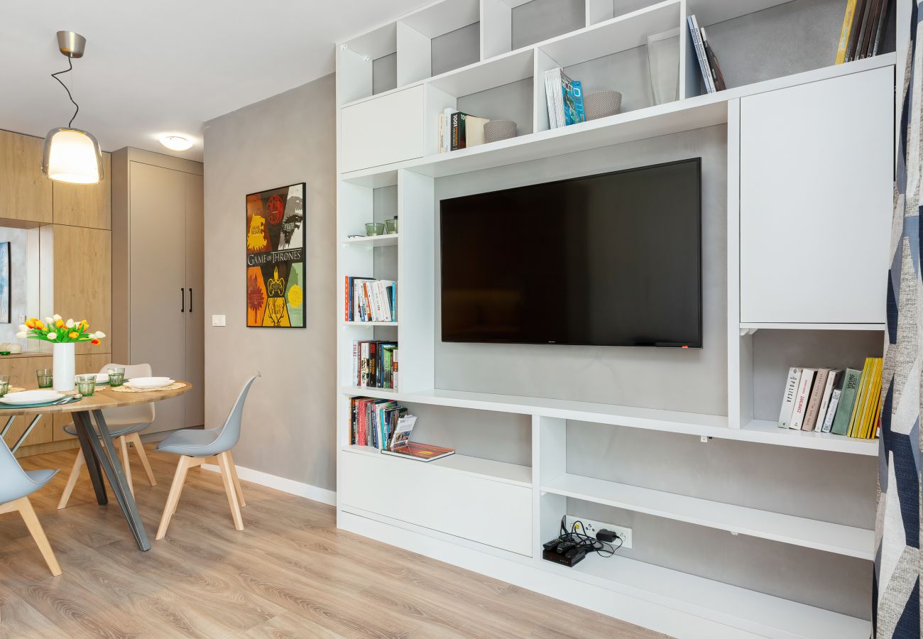 apartament, salon, wynajem, stół, krzesło, TV