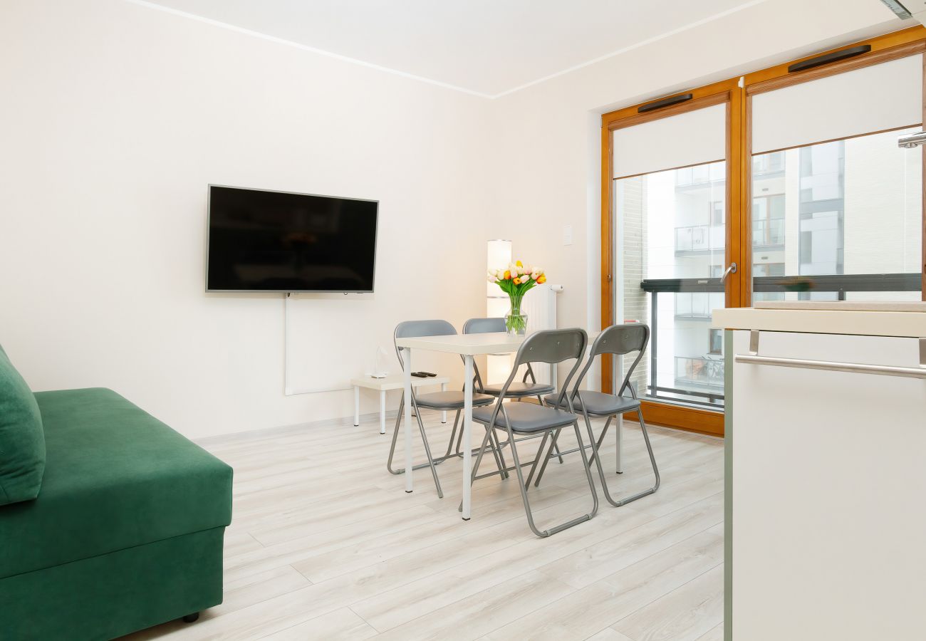 apartament, wynajem, salon, sofa, stół, krzesła, TV