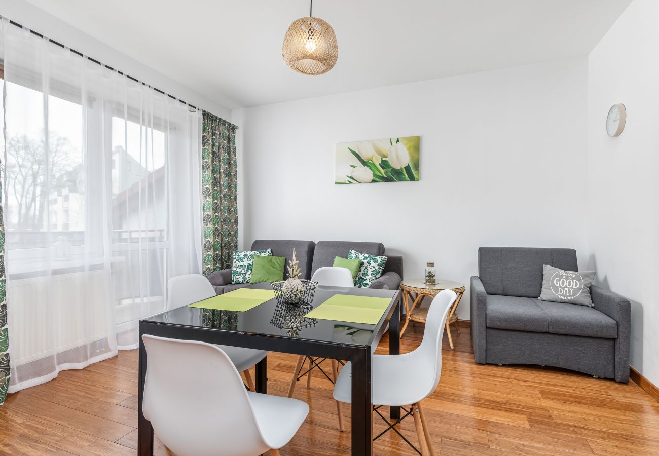 salon, jadalnia, stół, krzesła, aneks kuchenny, sofa, telewizor, apartament, wnętrze, wynajem